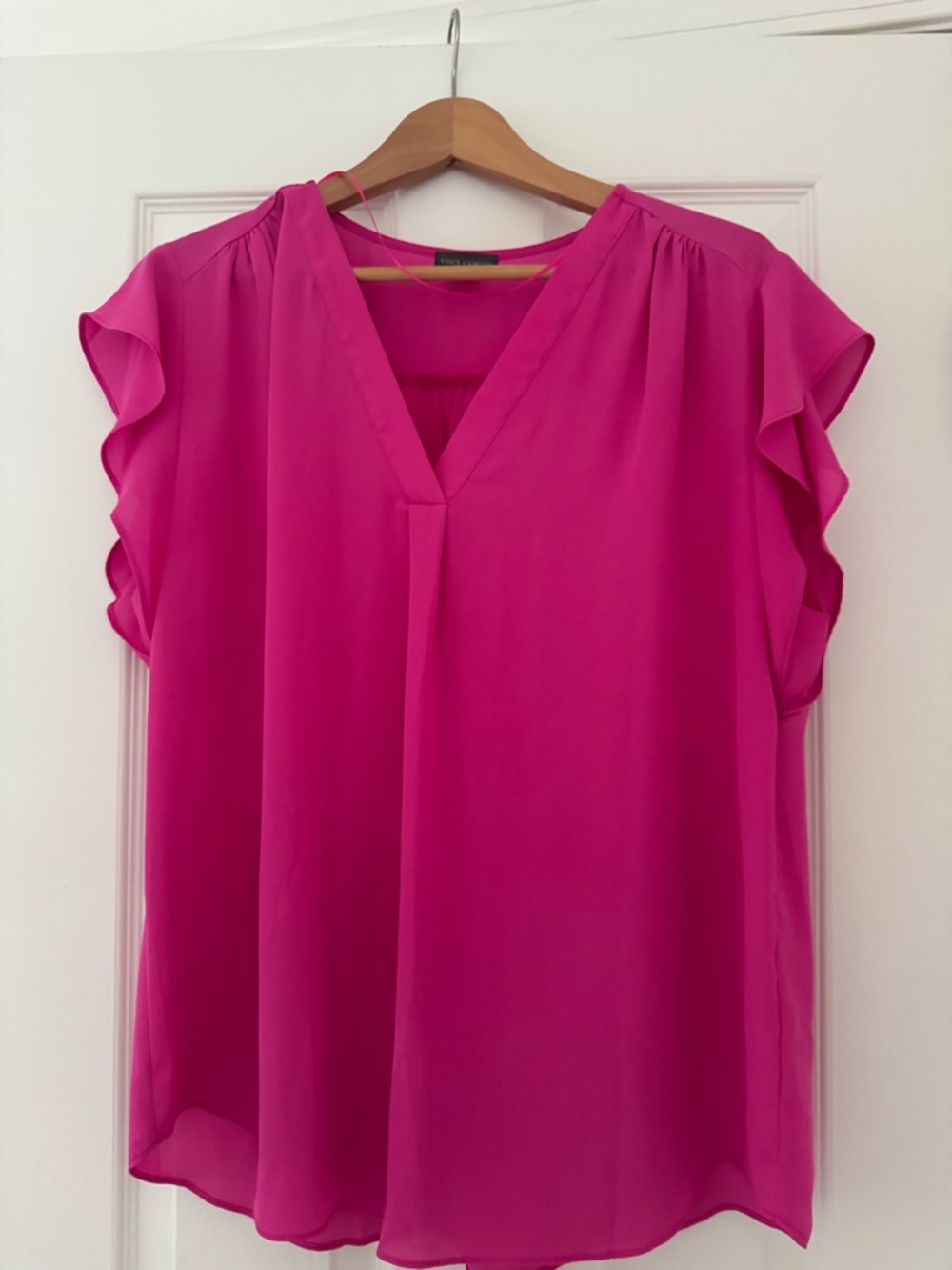 Vince Camuto Bright Fuchsia Flutter Sleeve V-Neck Blouse
